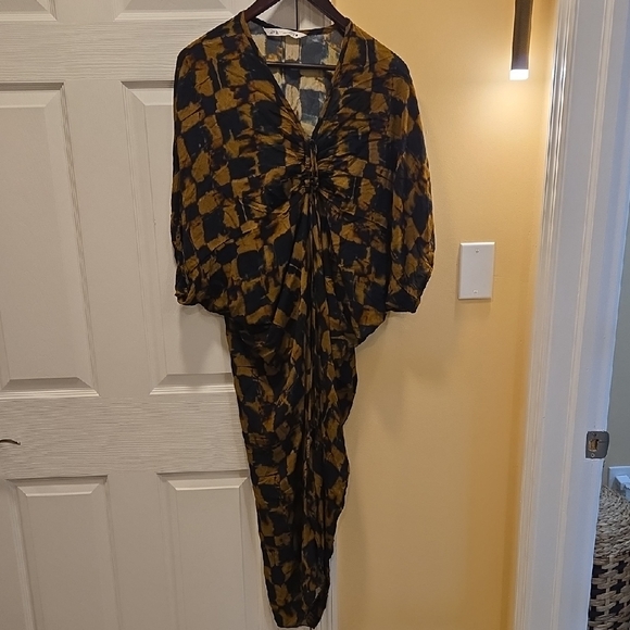 Zara Navy and Mustard Maxi Dress - Picture 1 of 6